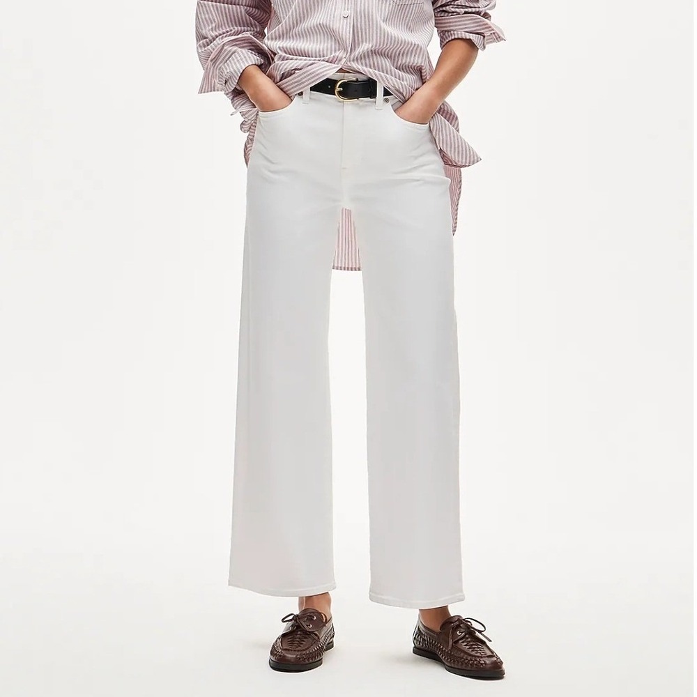 J Crew Slim Wide High Rise Super Stretch Winter White Denim Jeans Minimalist 30